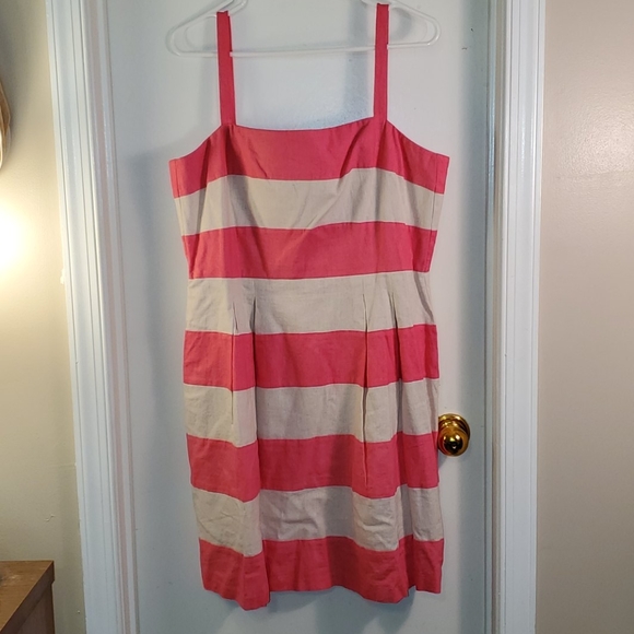 Coral and ecru bold striped dress - Picture 1 of 3